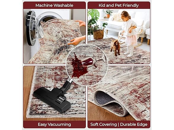 Superior Distressed Medallion Machine Washable Indoor Area Rug