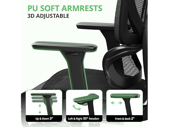 Synorla Ergonomic Office Chair with Footrest, Mesh Desk Chair with 135° Recline, Adjustable Lumbar Support, 3D Armrests and Headrest, Swivel Computer Chair for Home Office (Open Box)