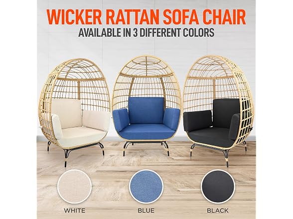 SereneLife Wicker Rattan Egg Chair with Cushions