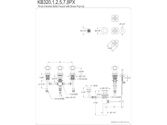 Kingston KB322PX Three-Handle Bidet Faucet