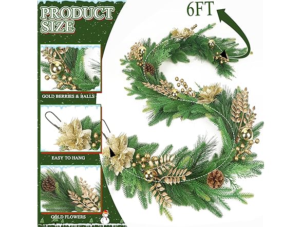 TISEMENT Norfolk Pine Garlands with Gold Flowers
