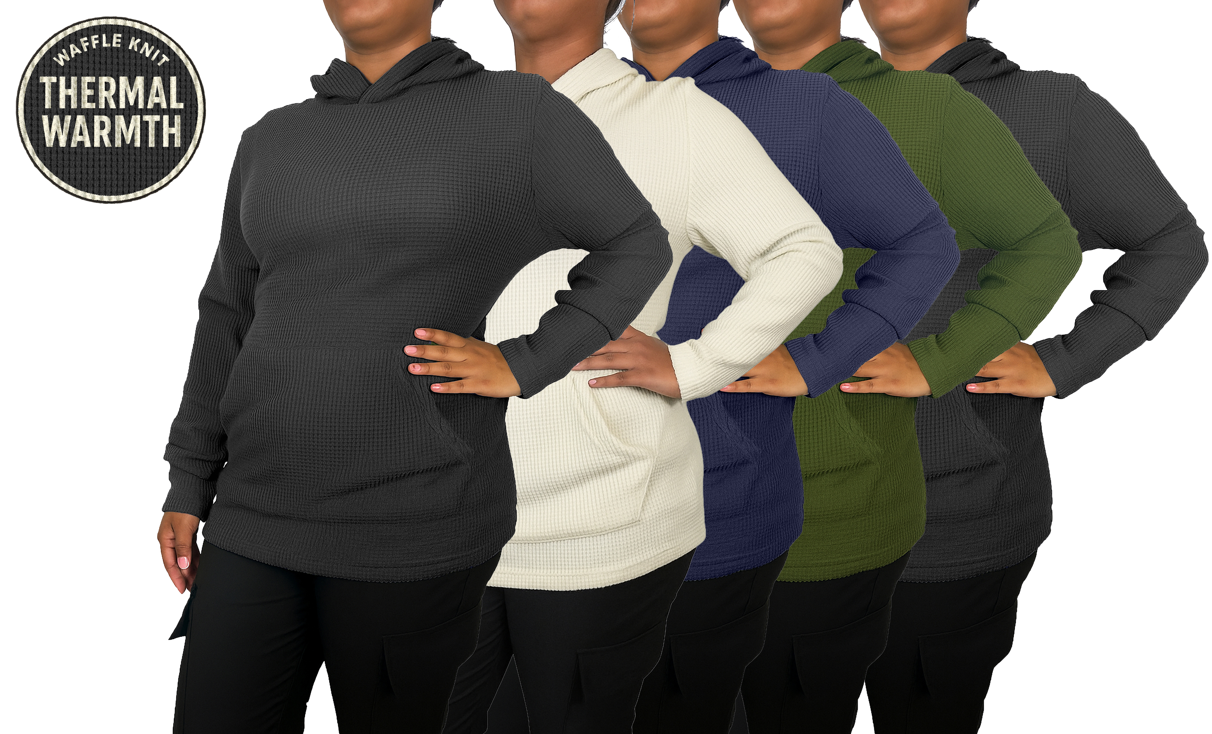 5Pk Women's Waffle-Knit Pullover Hoodie - Gallery 7