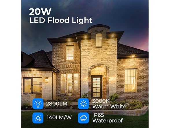 CINOTON 20W LED Flood Lights Outdoor, 2 Pack - Gallery 2