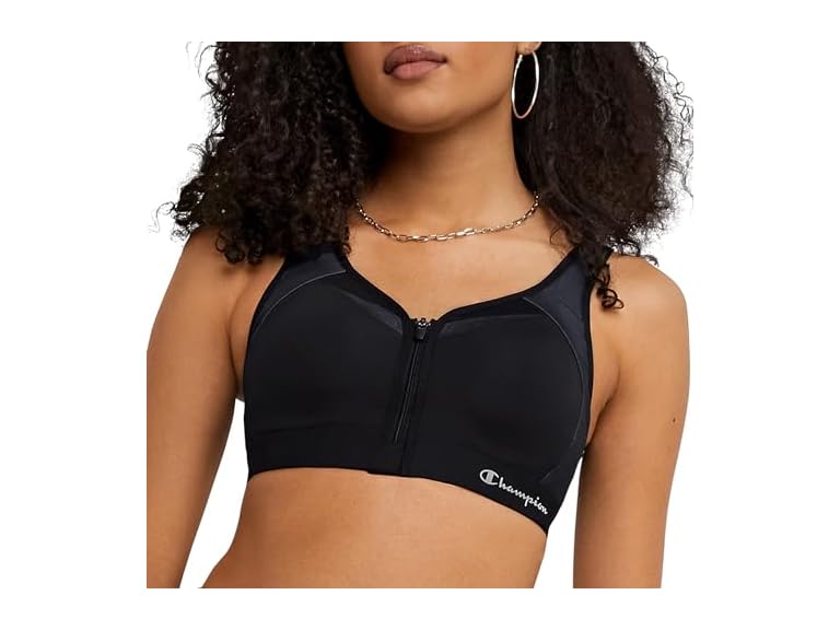 Champion womens Motion Control Zip Sports Bra, Black, 36B US