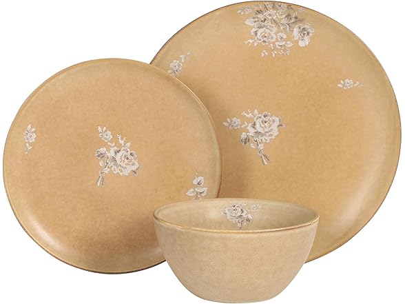 Gibson Elite Valencia Bloom 12 Piece Plates and Bowls Dinnerware Set 