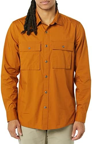 Amazon Essentials Men's Standard-Fit Long-Sleeve Two-Pocket Utility Shirt (Previously Goodthreads), Dark Caramel, Large Tall