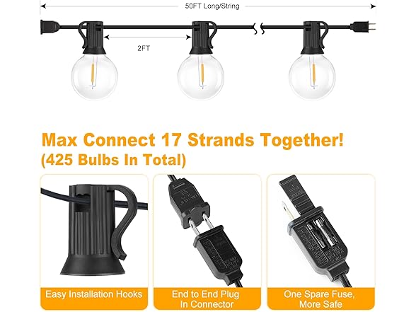 Bosceos 50FT Outdoor G40 LED String Lights