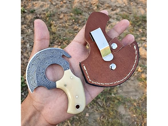 Vetus Skinning Knife Bone Handle Damascus