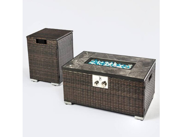 16" Brown Wicker Propane Tank Cover Table