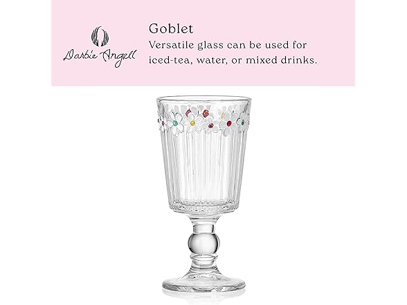 Darbie Angell Painted Daisy Tall Goblet Glasses Set of 4