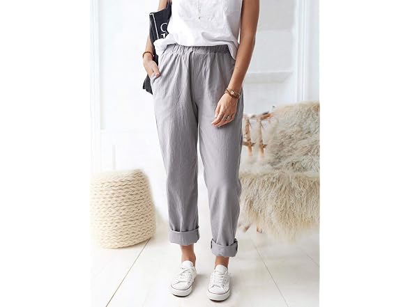 Wrolem Women (S) Straight Pants Elastic Pants