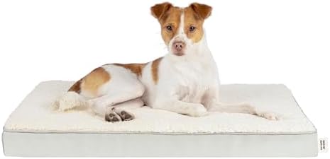 Best Pet Supplies Cute Dog Bed Mat Flat Mattress with Waterproof Exterior, Thick Orthopedic Egg Foam Fill, and Soft Sherpa Fleece Cover for Small, Medium, and Large Breeds - Beige, 30X20X3