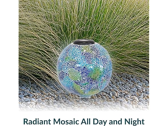 Sunnydaze 10 inch Solar Gazing Ball, Crackled Azul Terra