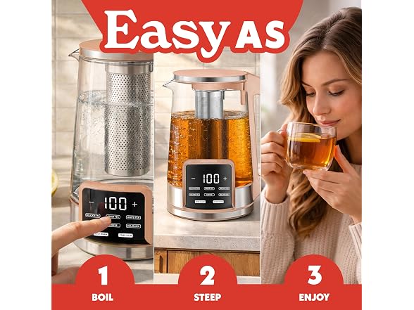 Gourmia Electric Glass Kettle - 1.7L Peach