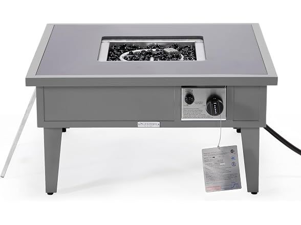 LeisureMod Walbrooke Modern Outdoor Square Fire Pit Table Grey