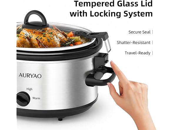 AURYAO 6 QT Manual Slow Cooker