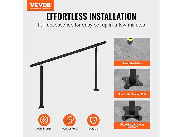 Outdoor Stair Railing Kit, 5 FT Handrails 0-5