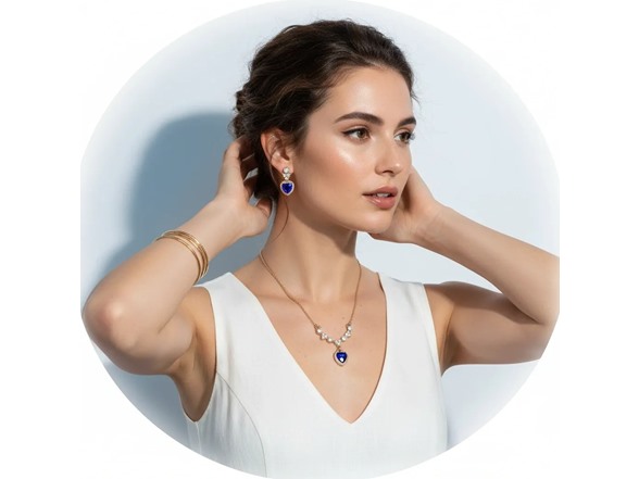 Blue Heart Necklace & Earrings Set