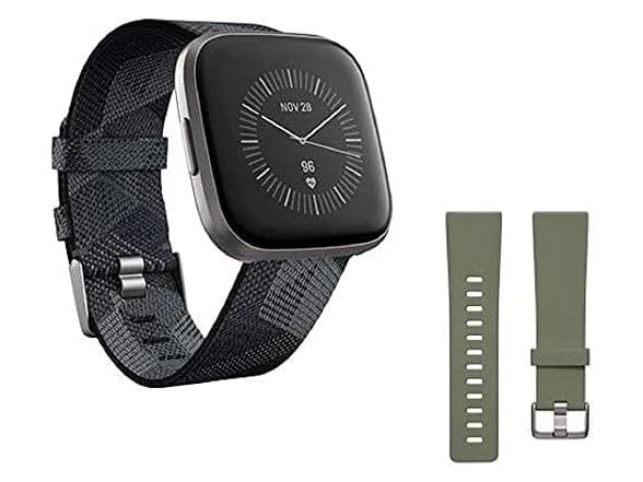 Fitbit Versa 2 Special Edition Health and Fitness Smartwatch with Heart Rate, Music, Alexa Built-In, Sleep and Swim Tracking, Smoke Woven/Mist Grey, One Size (S and L Bands Included) (Open Box)