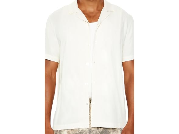 Forever 21 Men (M) Rayon Cuban-Collar Shirt White