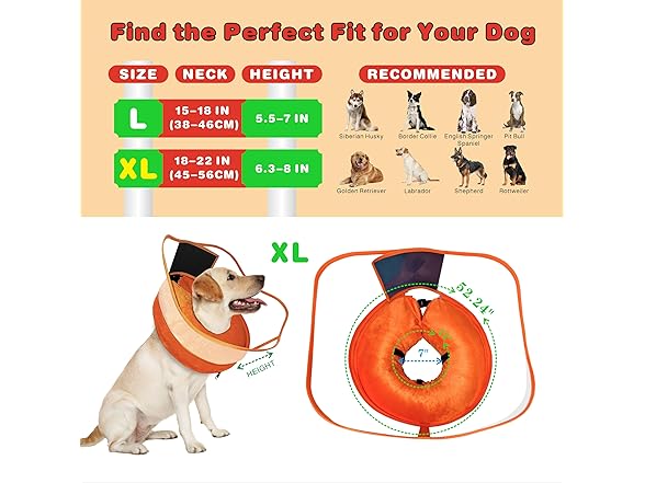Lifnixer Inflatable Dog Cone, Orange XL