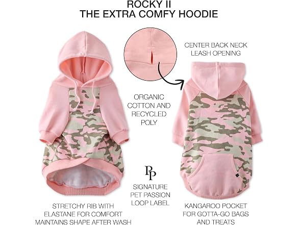 Pet Passion Rocky II Dog Hoodie, Pink Half Camo, XXXS