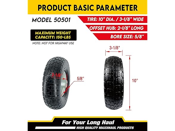 MaxxHaul 50501 Diameter 10" Flat Free All Purpose Tire