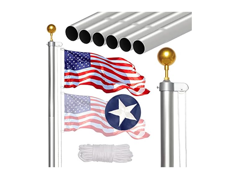 NELXINJO 25FT 25FT Silver flag pole(1.0mm) Silver