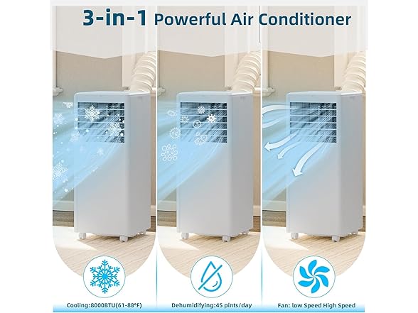 Vossfamul Portable Air Conditioner, 8000BTU(ASHRAE)