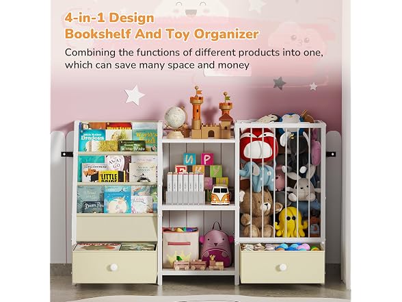 4-in-1 Kids Bookshelf and Toy Storage