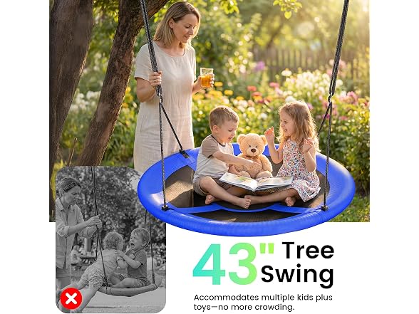 Everyfun 43" Saucer Tree Swing for Kids Adult, Blue