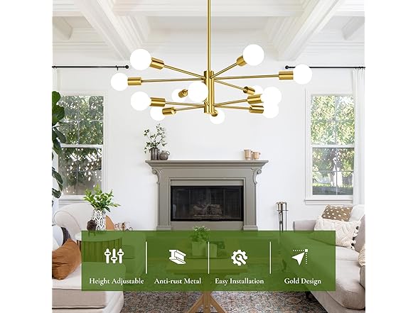 BesLowe 31'' 12-Light Modern Sputnik Chandelier, Gold