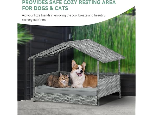 Lyromix Wicker Dog House with Canopy, 32" Outdoor