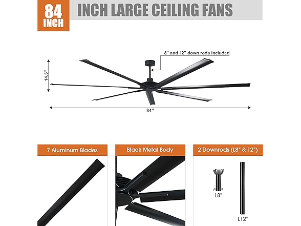 Parrot Uncle 84 Inch Ceiling Fan without Lights