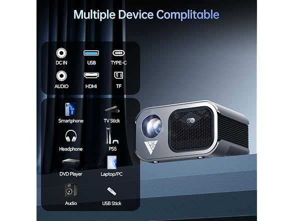 Vamvo Home Projector w/ WiFi Bluetooth
