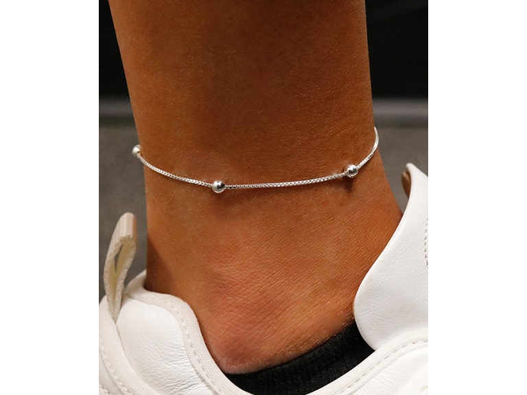 Italian 925 Sterling Silver 9 inch Box and Bead Anklet
