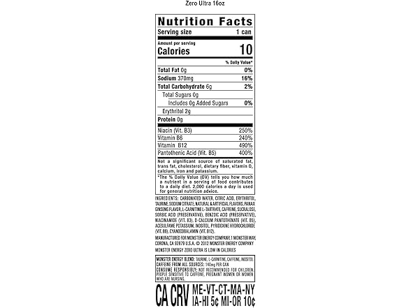 1CT Monster Energy Zero Ultra, 16 fl oz.
