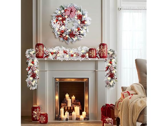 Wanna-CUL Red/White 30" Pre-Lit Wreath