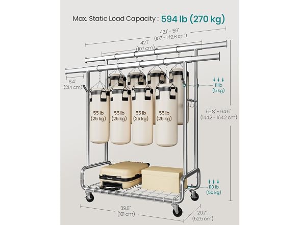 SONGMICS Clothes Rack Silver Double Rod