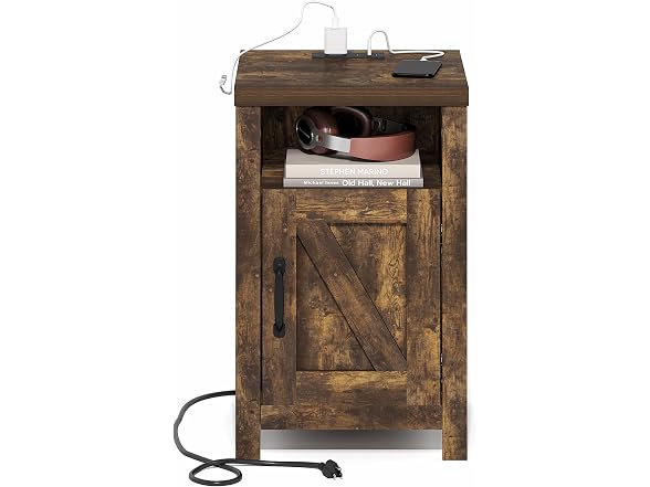Furinno Farmhouse Nightstand with Charging Station