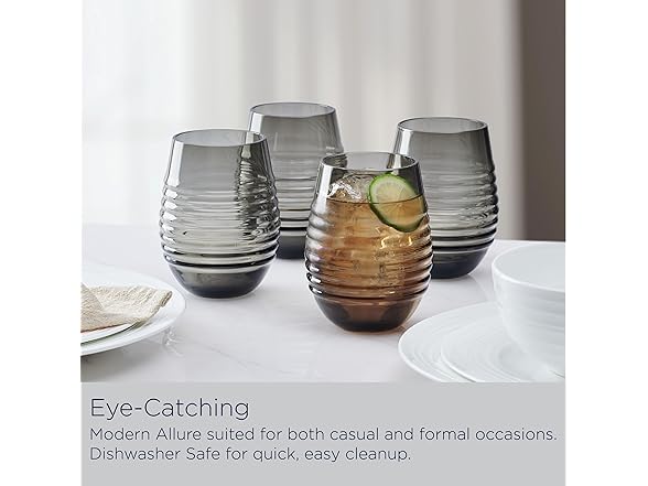 Mikasa Ciara Smoke Set of 4 Stemless Wine Drinking Glasses