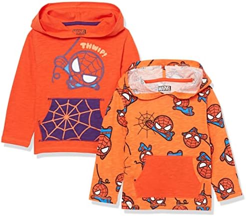 Amazon Essentials Disney | Marvel | Star Wars Boys' Lightweight Hooded Long-Sleeve T-Shirts, Pack of 2, Marvel Spider-Man Web, XX-Large