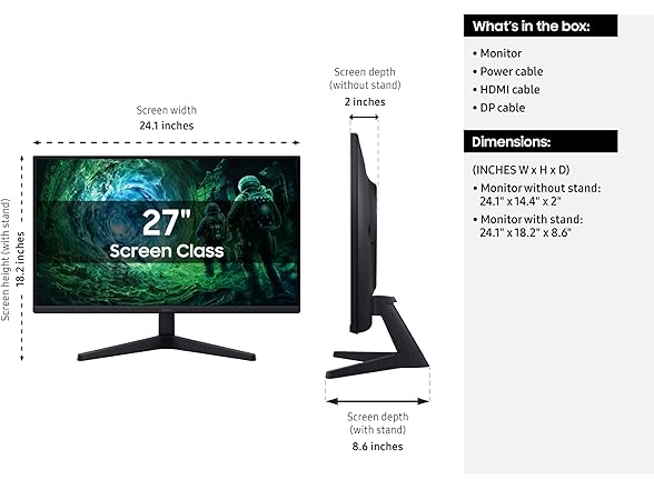 SAMSUNG 27” Odyssey G5 G53F QHD Resolution Gaming Monitor, HDR10, 200Hz Refresh Rate, IPS Panel, AMD FreeSync™ Premium, Black Equalizer, Auto Source Switch, LS27FG532ENXZA (Renewed) (Open Box)
