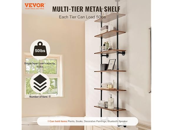 Industrial Pipe Shelf, 6 Tier 24x9.84in