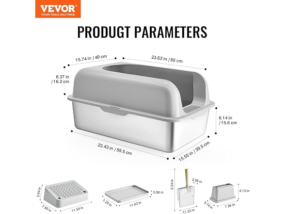 VEVOR Stainless Steel Cat Litter with Lid