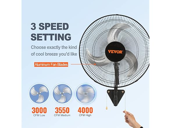VEVOR Wall Mount Fan, 18 Inch, 3-speed