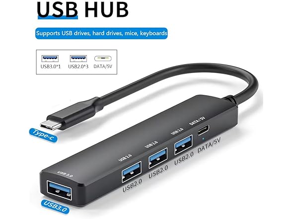 MOBKAJUI 5-Port USB-C 3.0 Hub