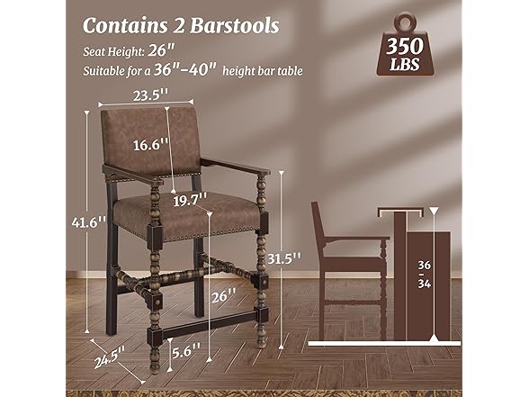 Cozyman Counter Height Bar Stools Set of 2, 26''French Leath (Open Box)