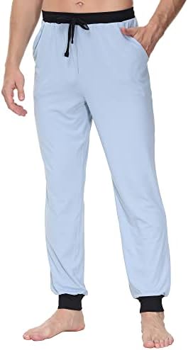 INK+IVY Men Sleepwear Pajama Bottom Sporty Sweatpants, Cuffed Jogger Soft Sueded Jersey, Loungewear Drawstring Trouser with Pockets, Light Blue, Medium
