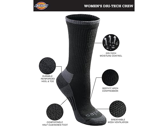 Dickies Women's Dri-Tech Crew Socks 12 Pairs Large